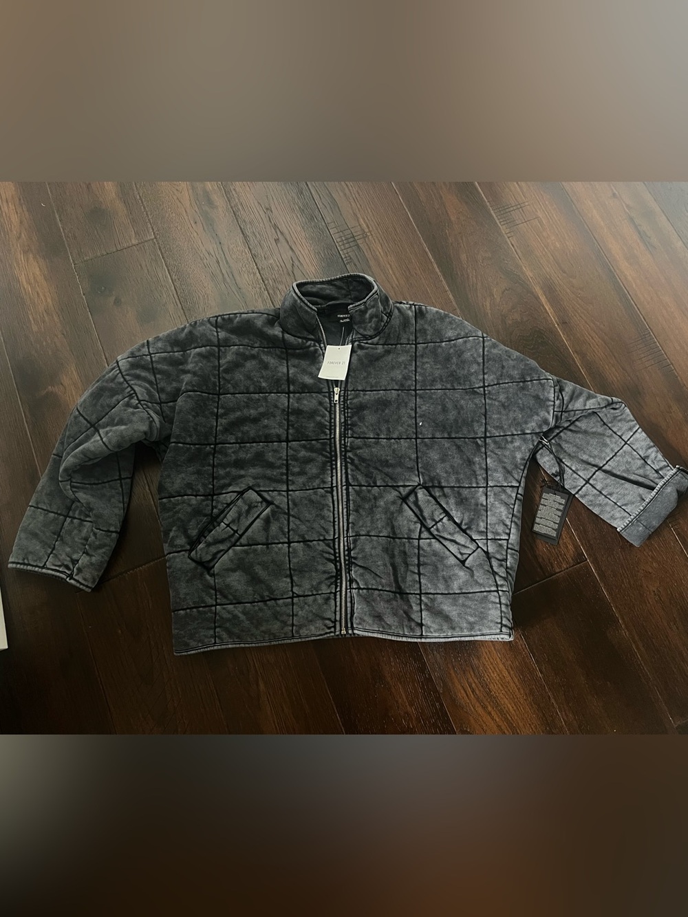 Forever 21 Quilted Puffer Jacket - Charcoal